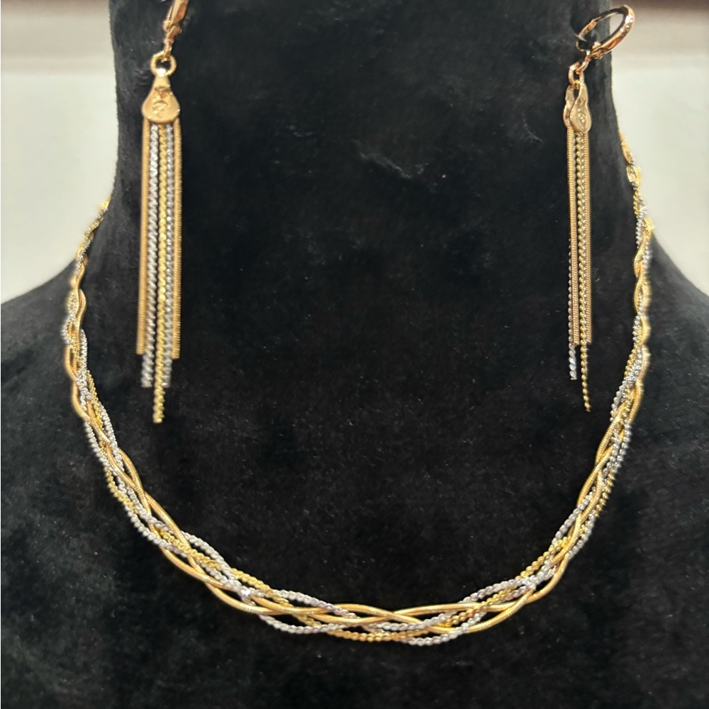 Elegant Gold and Silver Braided Necklace and Earring Set